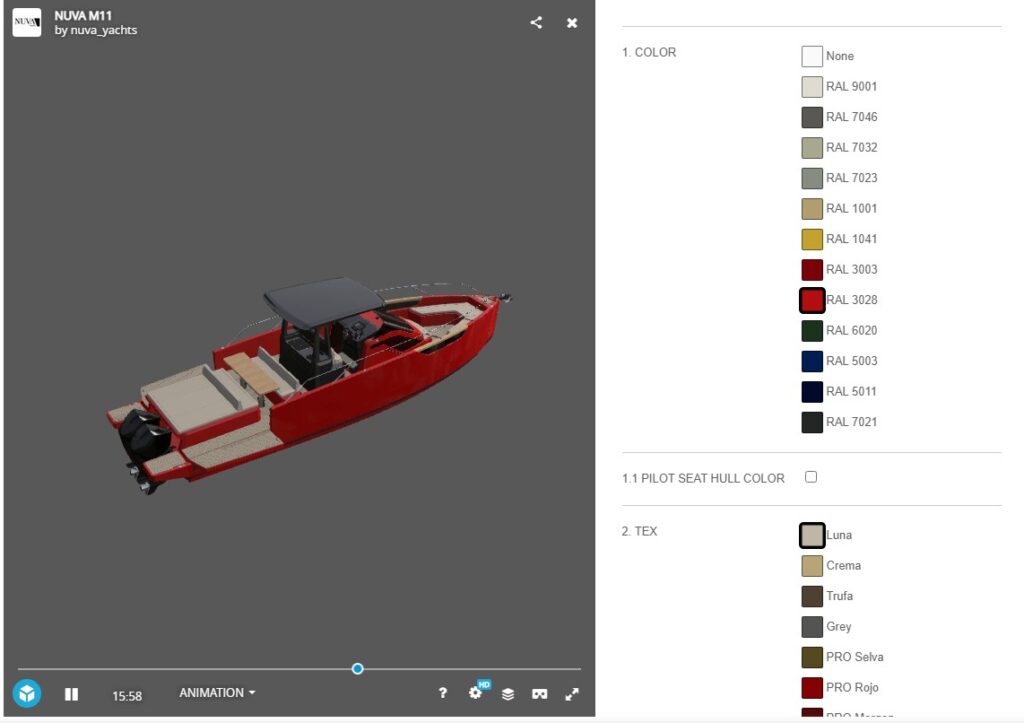 Los configuradores de los modelos de 9 y 11 metros de Nuva Yachts permiten un sinfín de combinaciones. 