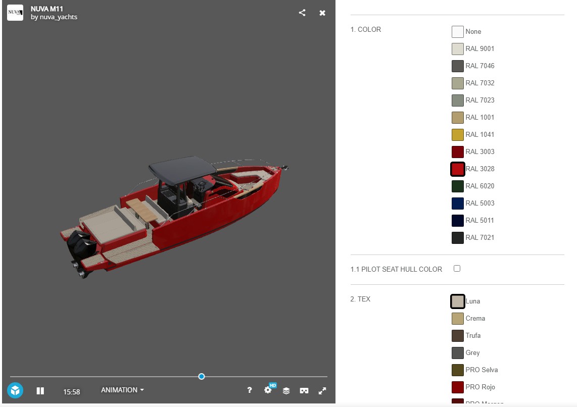 Los configuradores de los modelos de 9 y 11 metros de Nuva Yachts permiten un sinfín de combinaciones. 
